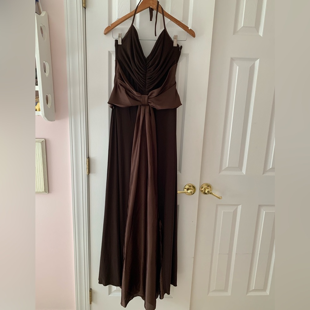 Scott McClintock Dress Women Size 10 Brown Halter Bows Evening Wear Elegant